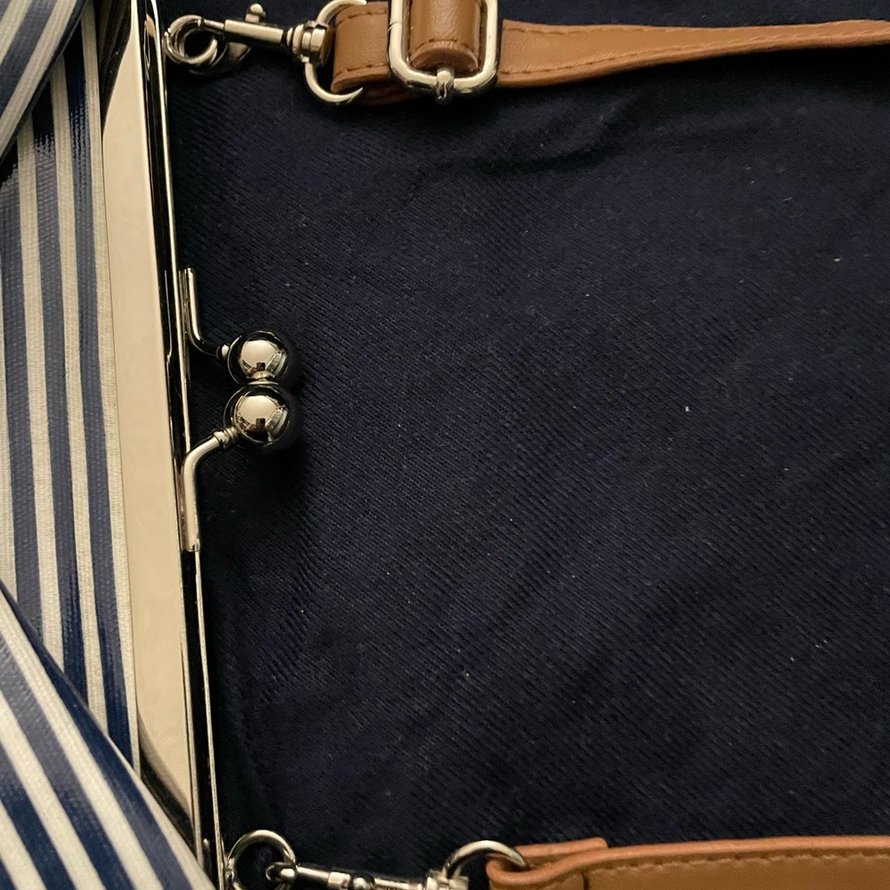 Stylish Blue and Tan Crossbody Bag with Decorative Bow - Picture 7 of 8